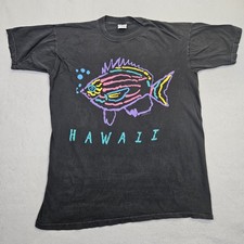 Vtg 80s 90s 1989 HAWAII Black/Neon SUMMER TSHIRT Surf Fishing Beach Sun Adult XL