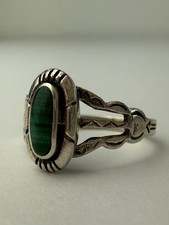 Vintage 925 Sterling Silver Ring Malachite 4.25 Oval Ornate Native American