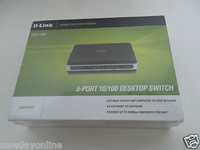* NEW* D-Link 5-Port Hi-Speed Desktop Switch 100 RJ-45 Ethernet DES-1105 Duplex