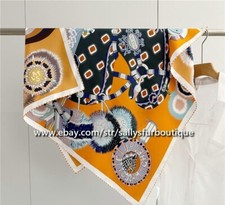 Horse Head Print 18 Momme Twill Silk Wrap Scarf Double Face Shawl 35" Orange