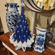 Ceramic Lava Christmas Tree  INSPIRED ELECTRIC Med Blue Chinoiserie 