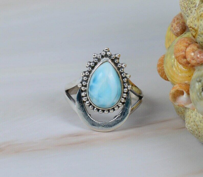 Larimar Gemstone 925 Sterling Silver Ring Christmas Jewelry All Size MP-1499
