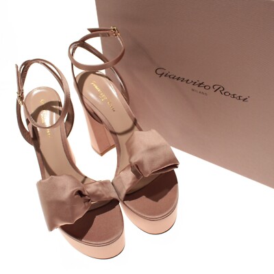 Gianvito Rossi NWB Rosie Platform Sandals w/ Bow Size 38.5 US 8.5 Praline (Nude)