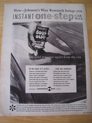 JOHNSON'S WAX SQUIRT CAN INSTANT ONE-STEP CAR WAX CARNUBA 1960 ADVERT A4 FILE 18