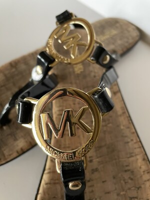 MICHAEL KORS Black PVC Cork Sandal MK Logo Flip Flop SIZE 8  display picture 1