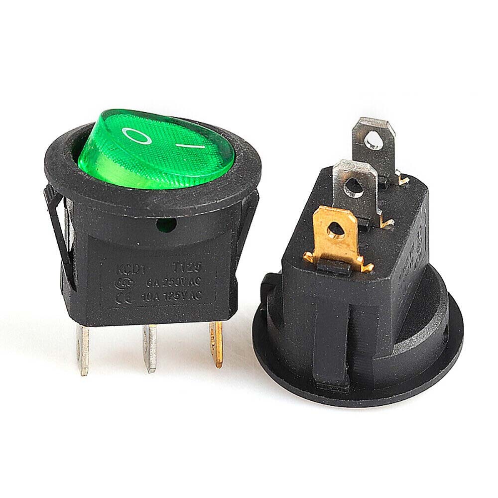 6-Pack Round Rocker ON/Off Switches - 10A/125V Snap-in Car Boat Dashboard