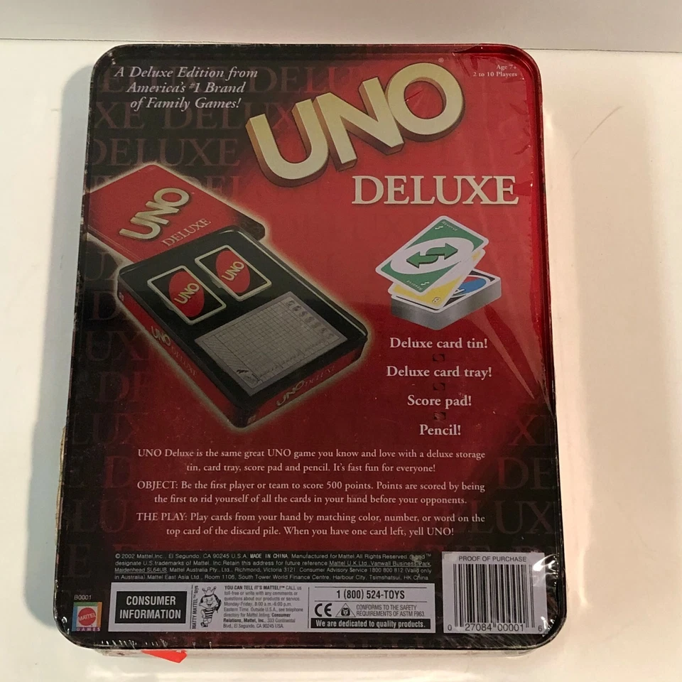 UNO Deluxe Edition Card Game Metal Tin Sealed New B0001 - Image 2 of 2