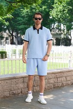 Mens Tracksuit 2-Piece Set Short Sleeve T Shirt Shorts Sweatsuit Outfit Set