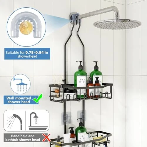 Shower Caddy, Upgraded Extended Length Shower Caddy Over Showerhead No Black