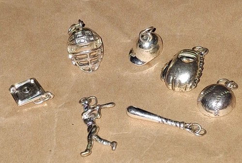 Silver Tone Baseball Charm Lot Seven Charms - Picture 2 of 5