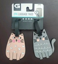 GForce Cats 2pk Luggage Tags w/ID Window  Peach/Grey ,6181, New