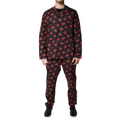 DOLCE & GABBANA Sleepwear Black Floral Print Cotton Men Pajama Set s. 41/US16/L