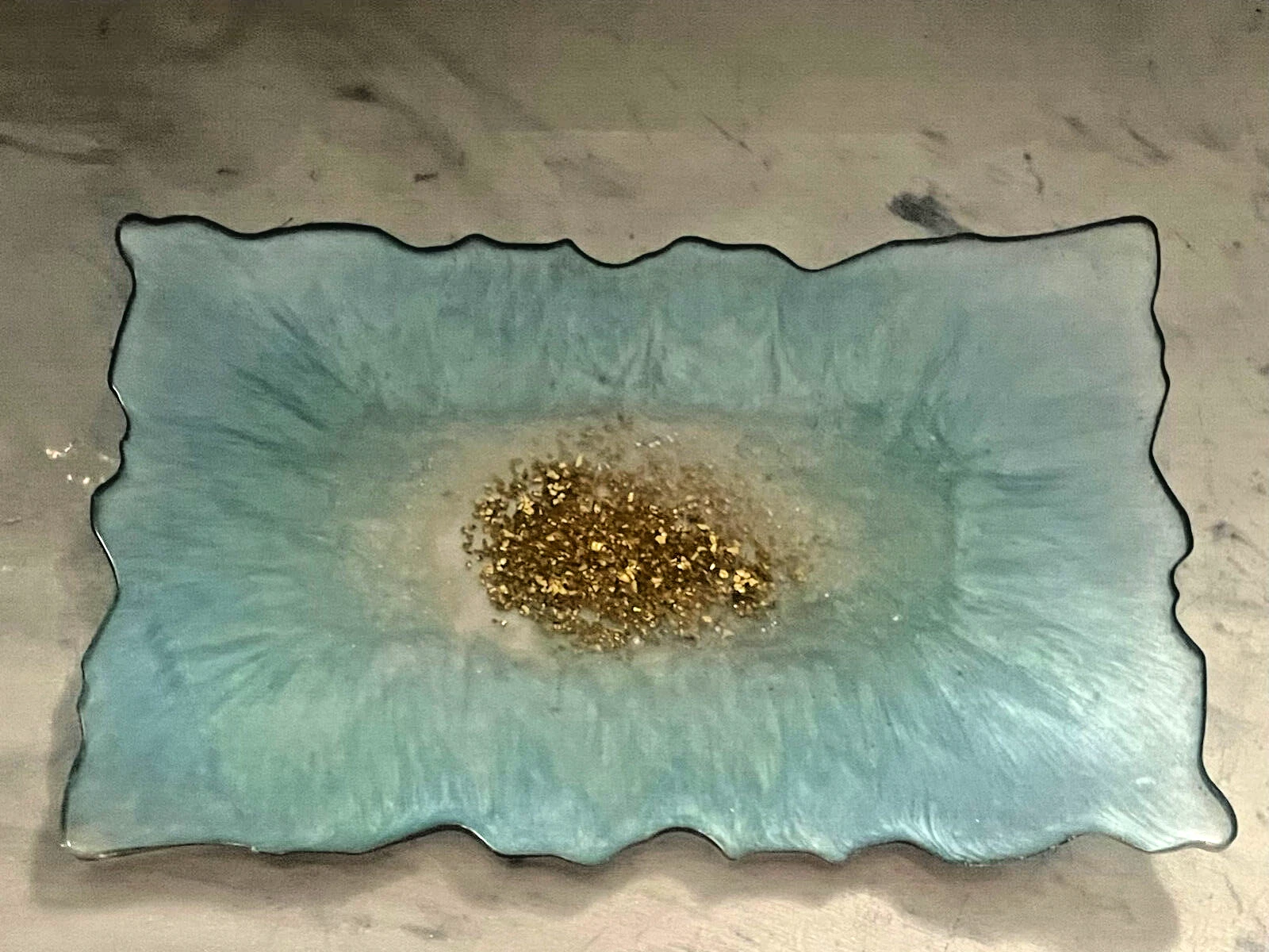 Beautiful Teal, White, & Gold Resin Key Bowl