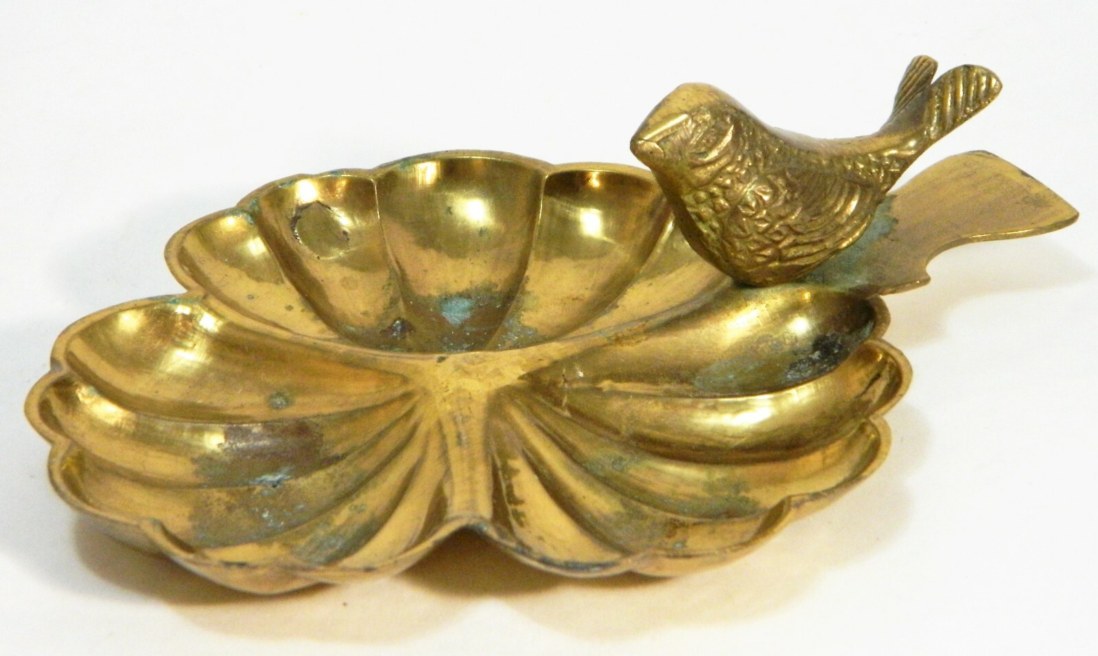Vintage Brass Trinket Dish CatchAll Tray Metal Flower Bird eBay