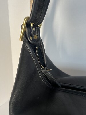 Coach VTG Leather XL Black Duffle Bucket Brass Buckle 0744-923 Bag