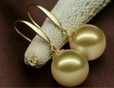 AAAA 10-11mm Natural Australian South Sea Golden Pearl Earrings 14k Gold