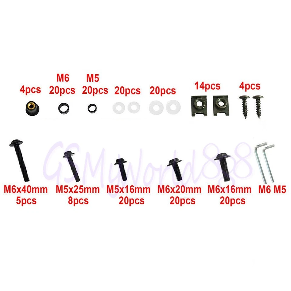 Ajuste para 177 piezas Pernos de carenado completo Tuercas de cuerpo Parabrisas Guardabarros Panel Tornillos Foto 3 de 4