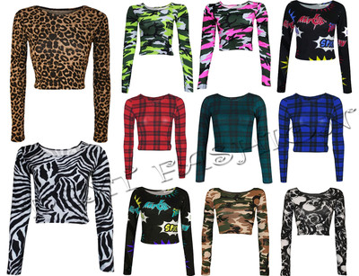 NEU DAMEN COMIC/ZEBRA/CAMOU/TOTENKOPF DRUCK MÄDCHEN CROP TOP SHIRTS WESTE BLUSE 