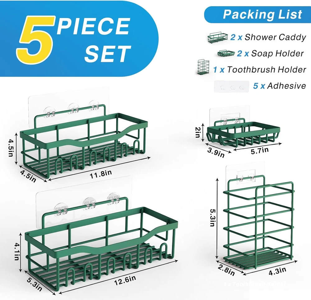 Shower Caddy 5 Pack,Adhesive Shower Organizer for Bathroom Storage&Home Decor&Ki
