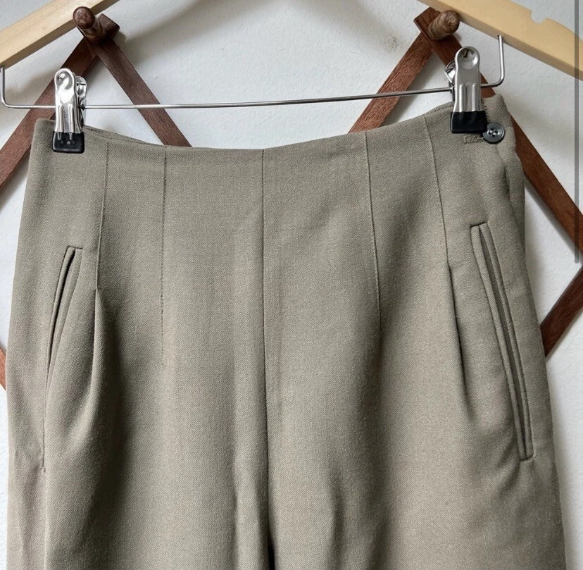 Винтажные шерстяные оливково-зеленые стремена брюки с высокой талией брюки женские размер 4 маленькие - Изображение 3 из 4