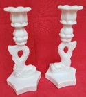 REDUCED! Westmoreland Pair  9"  DOLPHIN CANDLESTICKS Fish Milk Glass  Lot 2