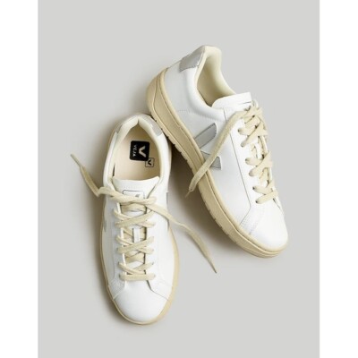 Veja Vegan Leather Urca Sneakers in White Silver