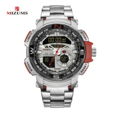 MIZUMS Digital Watch Men Brand Dual Display Quartz Steel Wristwatch Male Watches