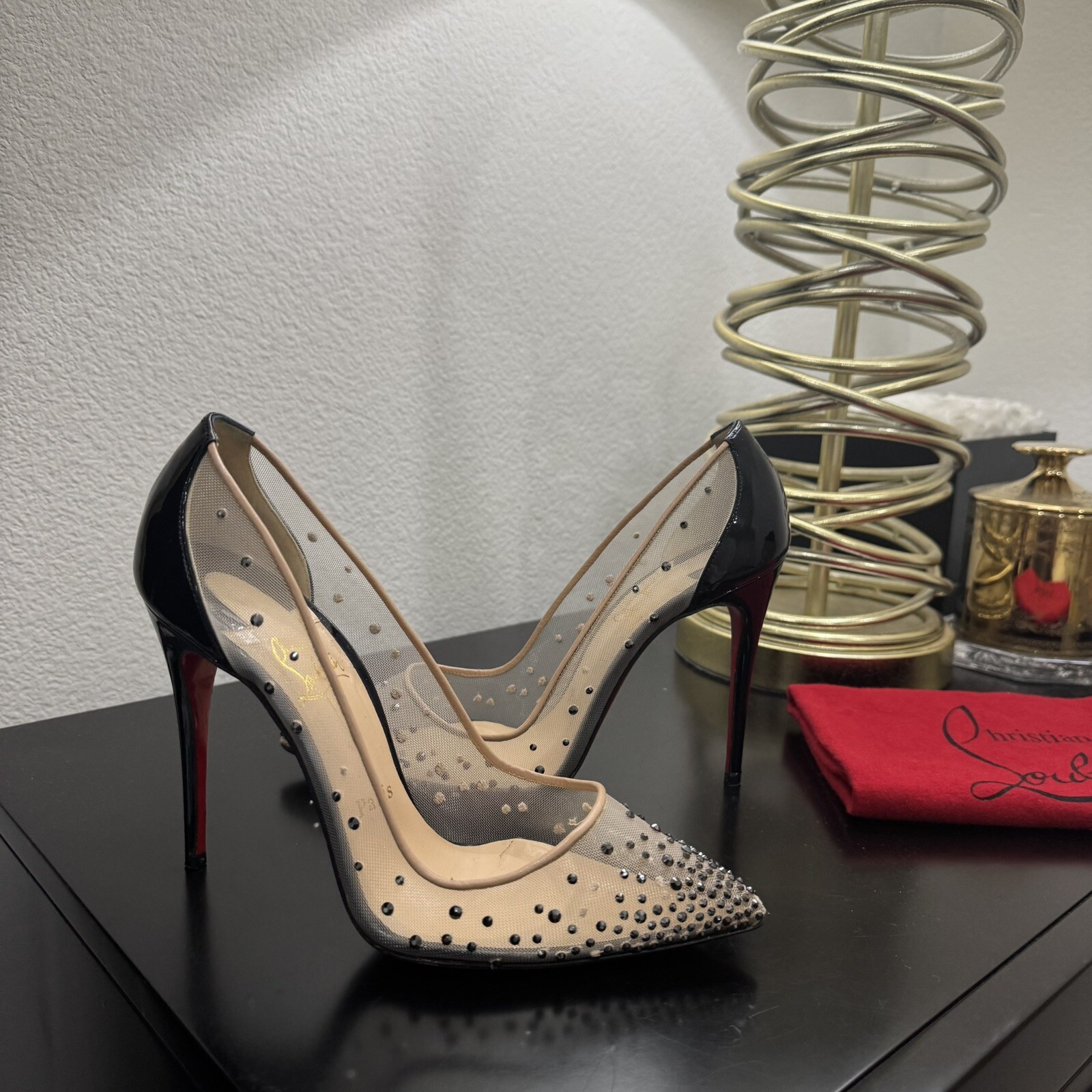 Christian Louboutin Follies Strass 100 Mesh Crystal Black 37.5