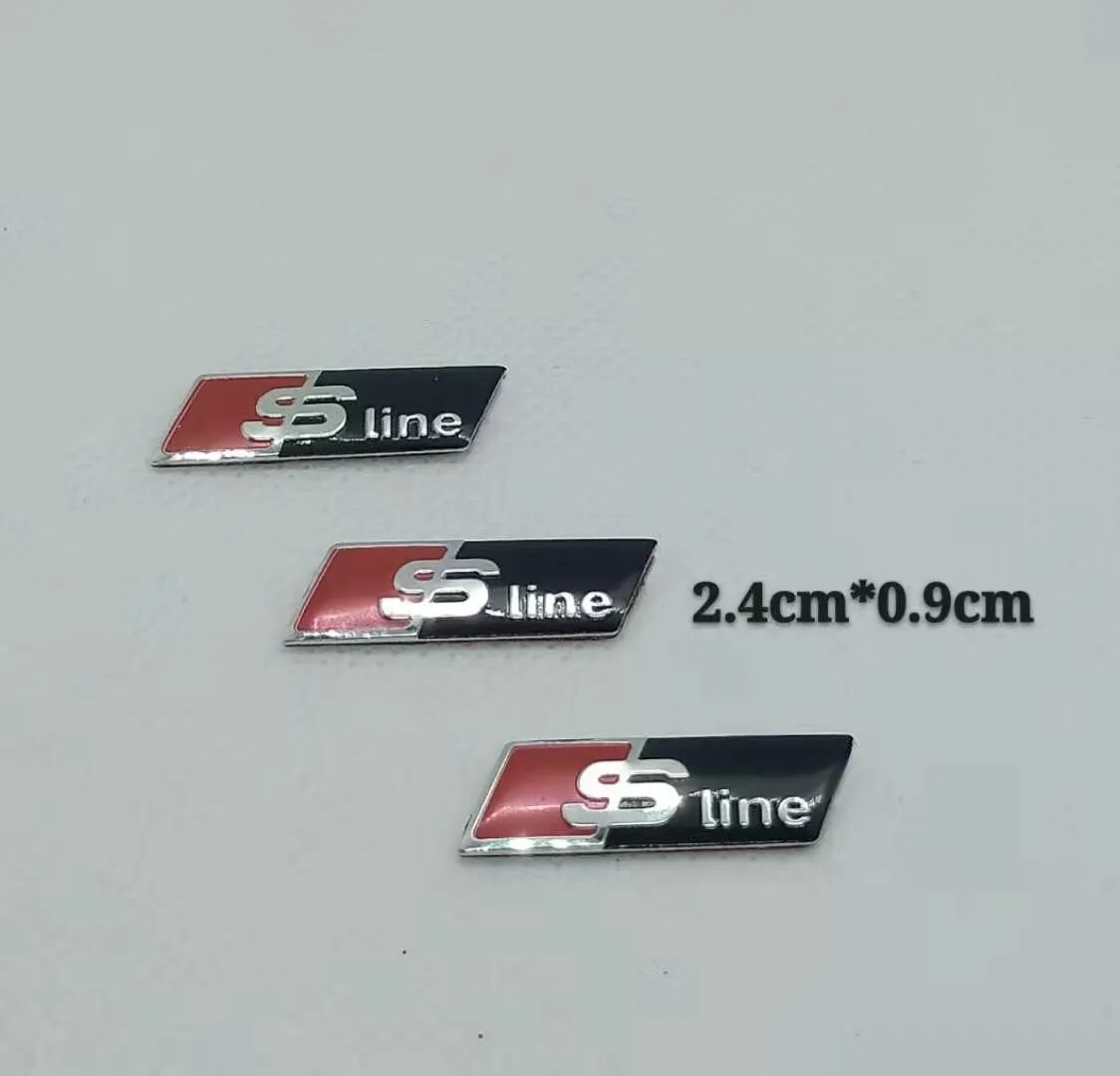 Lot de 3 Logos Audi SLine Volant Sticker 3D - Alu Noir S Line
