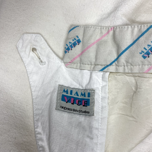 Vintage Miami Vice Trousers Pleated Turn Ups White Cotton Linen Men's W36 L33 - 第 6/12 張圖片