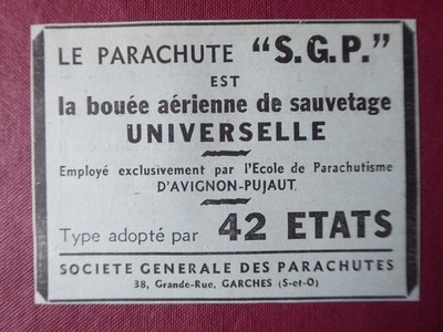 11/1936 PUB SGP GARCHES PARACHUTE PARA PARA PARA PARA PARA PARA PARA D'AVIGNON PUJAUT AD