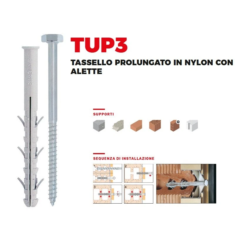 Tasselli nylon con viti TUP4 TUP3 TUPP Testa Esagonale Friulsider tassello vite - Immagine 3 di 4