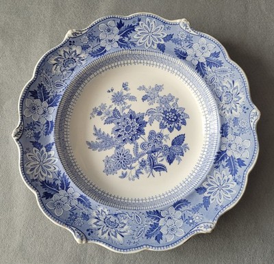 JOHN RIDGWAY PEARLWARE PERSISCHE SONNE BLUMENMUSTER BLAU TRANSFER SUPPENTELLER UM 1830