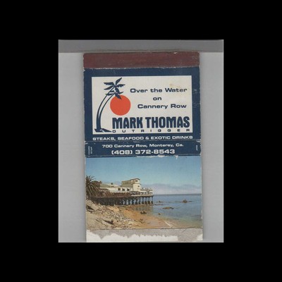 Matchbox Cover Mark Thomas Outrigger Restaurant Monterey, CA