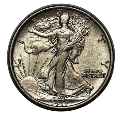 1917-D Walking Liberty Half Dollar, Rev MM, Near Gem BU++ Key Date!