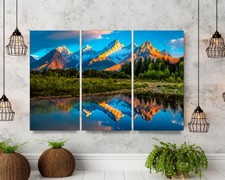 Grand Teton Wall Art, 3 - Panel Mountain Canvas Print, Mountain Landscape Decor.