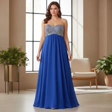 Royal Blue Prom Dress Plus Size 20W Long Chiffon Formal Evening Gown Beaded