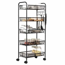 Topbuy 5 Tier Mesh Rolling Utility Cart Storage Basket Kitchen W/Wheels Black