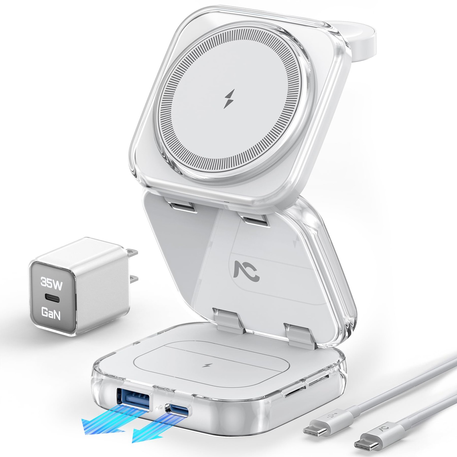 MagSafe Wireless Charger 5-in-1 Portable 15W Fast Charging Station for Travel