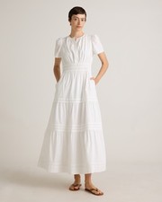 Quince Women 100% Organic Cotton Poplin Tiered Maxi Dress Classic White Basic M