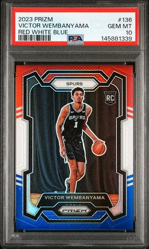 VICTOR WEMBANYAMA 2023 PRIZM RWB RC #136 PSA 10 GEM MINT! SPURS NBA SN#145881339