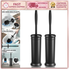 Toilet Brush Set 2 Pack - Extra Long Handle, Covered Holder, Space Saving, Durab