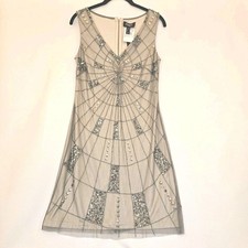 NWT Adrianna Papell Dress 4 "Mink" Taupe Silver Mesh Beaded Sequin Mini Holiday