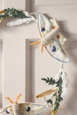 Anthropologie Wreath LUNA MOTH Garden Round 16"Cotton Fabric Pearls Gold NWT