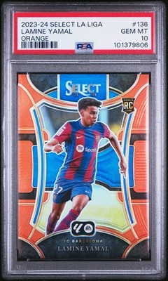 2023-24 PANINI SELECT LA LIGA ORANGE #136 LAMINE YAMAL 33/49 PSA 10