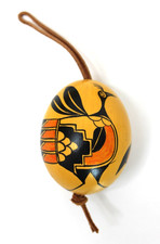 Vintage Hand Painted Gourd Egg Ornament Southwestern Bird Design Signed Poland