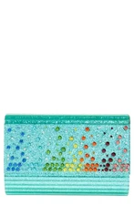 KURT GEIGER LONDON CRYSTAL EMBELLISHED PARTY ENVELOPE CLUTCH  Turquoise Chain