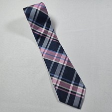 Lauren Ralph Lauren Men's Blue Pink Plaid Classic Neck Tie 52 Silk 61 in