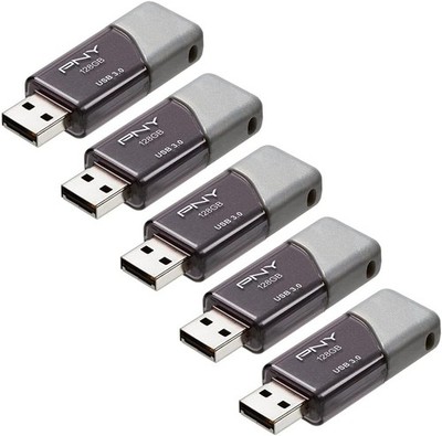 PNY 128GB Turbo AttachÃ  3 USB 3.0 Flash Drive 5-Pack â   5-Pack, Grey