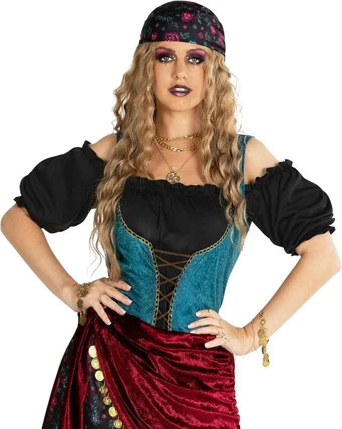 Women`s Gypsy Fortune Teller Costume Adult Mystic Tarot Reader Dress Cards S-2XL - Image 4 of 4